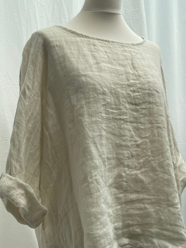 Round-neck Linen Blouse Ecru