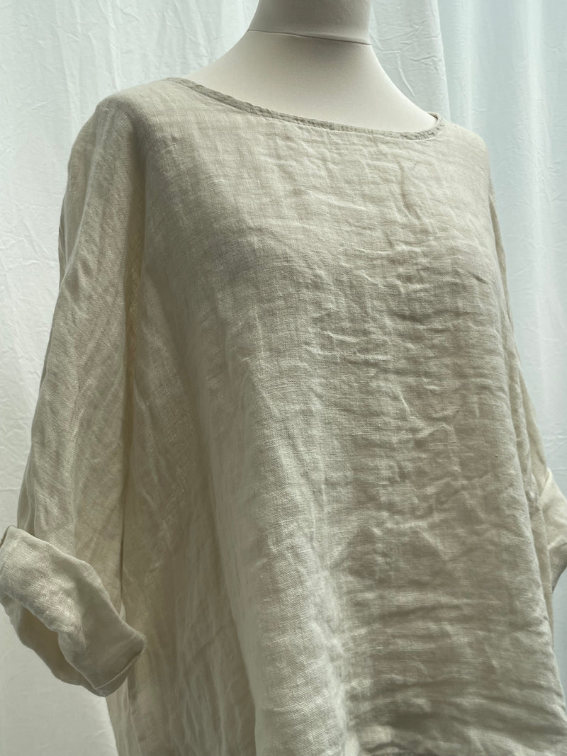 Round-neck Linen Blouse Ecru Black