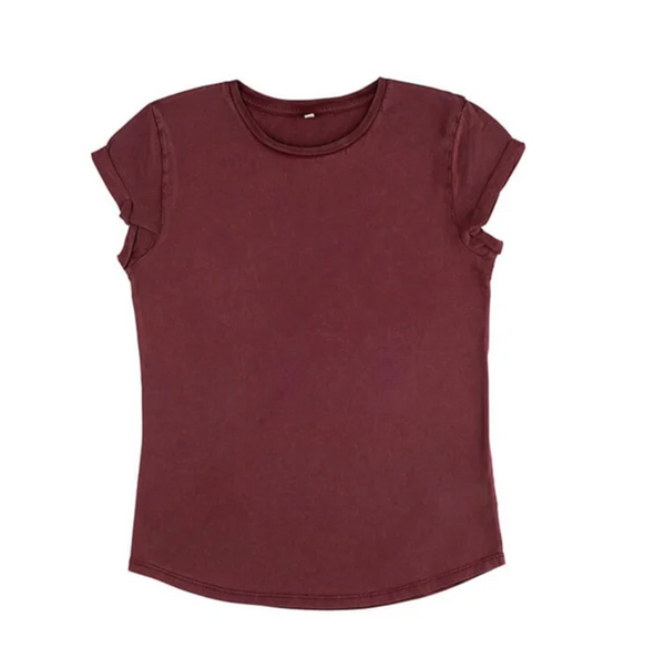 Organic t-shirt with rolled sleeves Burgundy